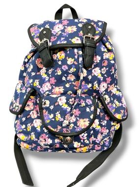Candie's Navy Floral Canvas Drawstring Backpack with Black Trim